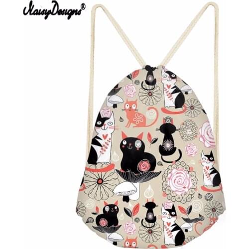 Noisydesigns Drawstring Bag Cat Pattern Travel Sport Bags Summer Cool Print Small Backpack for Teenager Boy Girls Soft Backpack