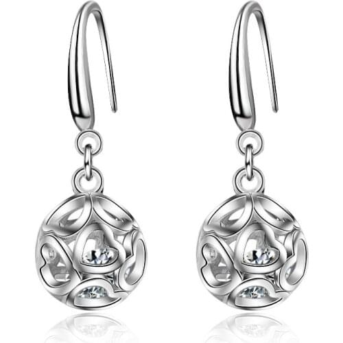 Girls' Lovely Hollow Heart Drop Earrings Simple Flower Ball Shiny Zircon Charming Dangle Earring Piercing Jewelry For Women Gift