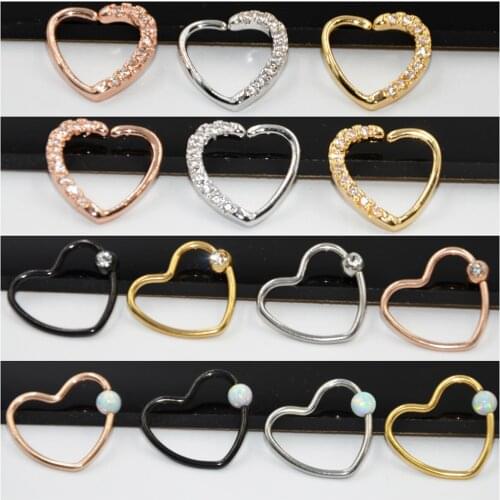 1 Piece Surgical Steel Brass Opal Gem Daith Heart Round Bendable Ear Tragus Cartilage Earring Ear Studs Piercing Jewelry 16G 18G