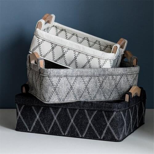 ADOREHOUSE Felt Storage Basket Folding Storage Box For Clothes With Wooden Handle Desktop Organizer Laundry Basket Home Decor
