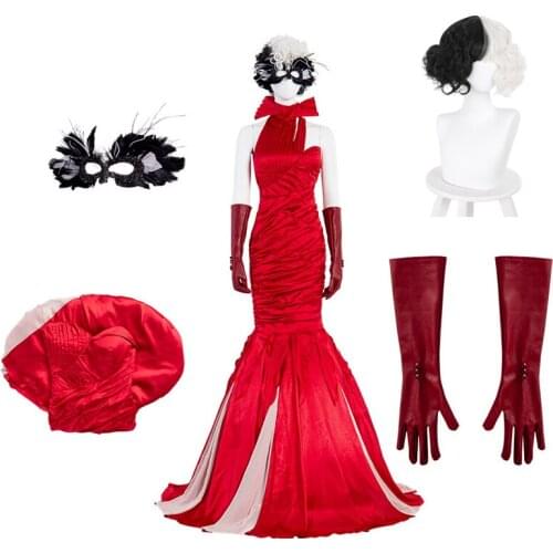 Cruella De Vil Cosplay Costumes Red Dresses Fashion Queen Wedding Evening Red Dress Cruella De Vil Womans Clothing Halloween