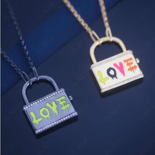 SLJEL Fashion 925 Sterling Silver Monaco Multicolor Neon Love Padlock Necklace Women Couple Lock August New Luxury Brand Jewelry