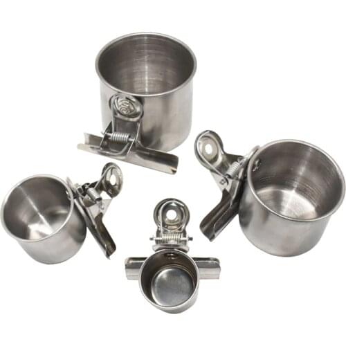 1pcs Bird Feeder Cups Food Water Feeding Bird Single cup With Clip Stainless Steel Parrot Cage Stand Bird Supplies C42
