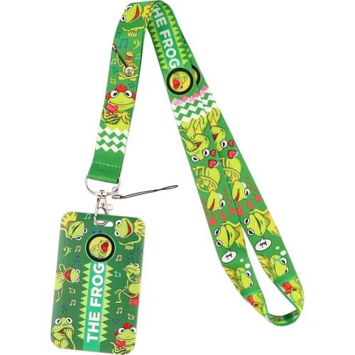 1pcs ZF3376 Cute Green Frog Lanyard Card Holder Student Child Hanging Neck Phone Lanyard Badge Subway Access Card Holder