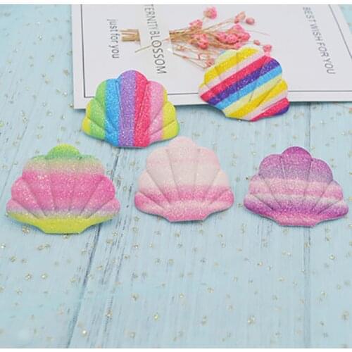 4.8*4cm 40pcs/lot rainbow shell patch diy Padded Applique For Children clothing Headdress Accessories free shipping