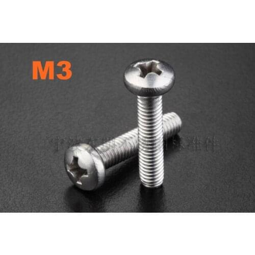 500pcs/lot M3*3/4/5/6/8/10/12/14/16/18/20/22/25/30/35/40/45/50/55/60/70/80 Stainless philips pan head machine screw DIN7985