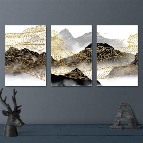 Golden Mountain Abstract Landscape Poster Canvas Print Painting Wall Art Living Room Home Decoration