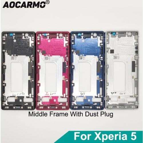 Aocarmo For Sony Xperia 5 / X5 / J8210 J9210 Middle Frame Bracket Panel Metal Chassis Bezel Plate With Dust Plug Cover