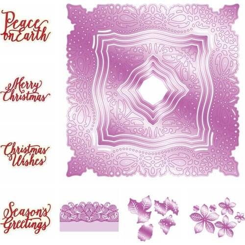 Basic Phrase Winter Wishes Holly Petals Poinsettia Flowers Border Frame DIY Scrapbooking Craft Cards Album Making Template 2020