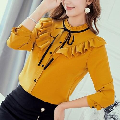 Spring Fall Tops Women Fashion Ladies Long Sleeve Shirts Casual Chiffon Blouse Work Wear Office Lady Blusas Femininas