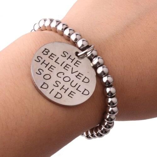 Fashion Womens Jewelry Stainless steel Beaded Ball Handmade Bracelet Daughters Girlfriend New Gift 8mm7.5"