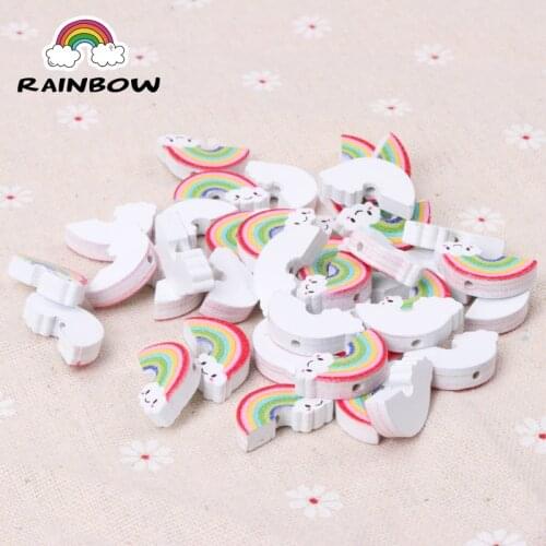 White Natural Wooden Material Beads Rainbow Pattern Spacer Beads For Jewelry Making Accessory DIY 22x12mm 20pcs