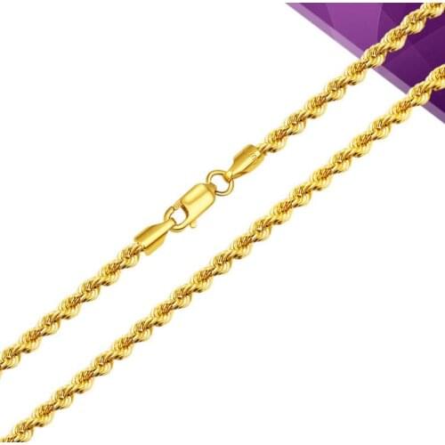 21.6"L Yellow Gold Necklace Women & Men Rope Chain Link 3mmW 6.25 g