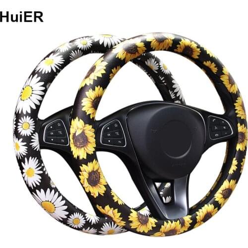 Fashion Flower Wrap Car Steering Wheel Cover Breathable Volant For 37 - 38 CM 14.5"-15" M Size Steering-Wheel Auto Car Styling
