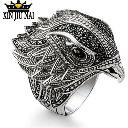 Black Vintage Thai silver Mens Rinh Fashion Lifelike Birds Shape Steampunk Hi-Hop Party Male Female Eagle Jewelry girl Gift