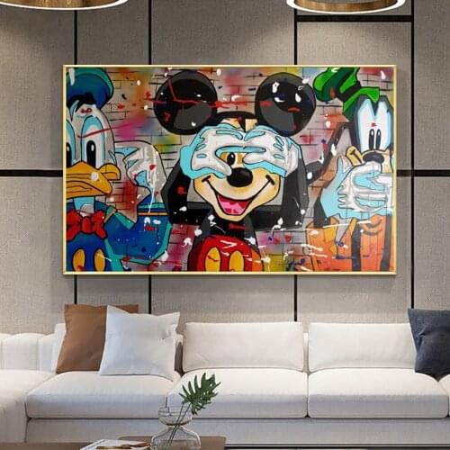 Disney Funny Mickey Mouse Donald Duck Canvas Painting Cartoon Graffiti Poster and Print Cuadros Wall Picture for Kids Room Decor