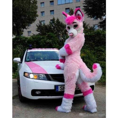 Customized Pink Fursuit Husky Wolf Fox Mascot Costume Animal Suit Halloween Christmas Birthday Full Body Props Costumes Outfit