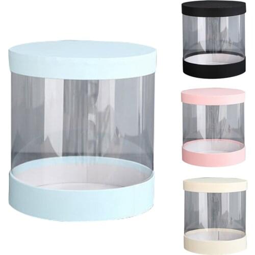 Round Flower Paper Boxes Flowers Bucket Transparent PVC Cake Gift Box Ladies Presents Paper Packing Case Lid Party