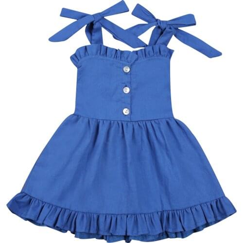 Summer Lovely Baby Girls Princess Dress 2 Colors Solid Ruffles Sleeveless Button A-Line Mini Sundress 0-24M