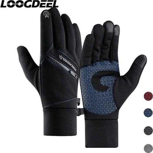 LOOGDEEL Thermal Cycling Gloves Unisex Winter Bicycle Fleece Waterproof Gloves Touch Screen Motorcycle Bike Cycling Warm Mittens