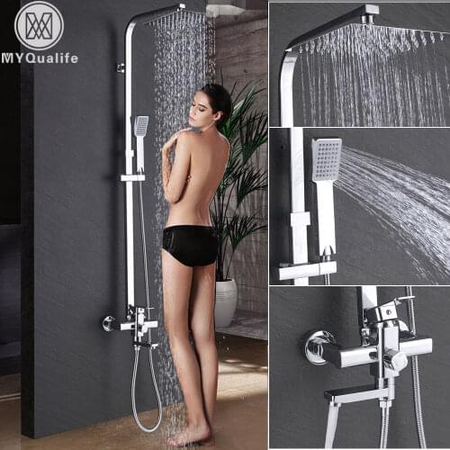 12" Rainfall Bathroom Shower Faucets Set Stainless Steel Shower Head Rotate Tub Spout 3-Way Single Handle Bath Shower Mixer Tap