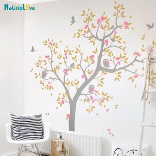 DIY Huge Tree Nursery Wall Decals Owl And Bird Hedgehogs Stickers Decal For Baby Room BB012