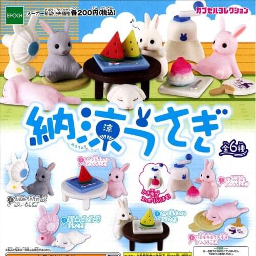 Original genuine capsule toy cute kawaii pet bunny rabbit Cool off eat watermelon Blowing fan summer miniature gashapon figure