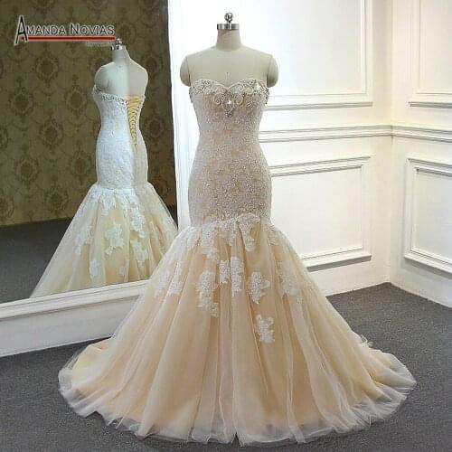 Robe de princesse Strapless Champagne Contrast Color Wedding Dress Mermaid
