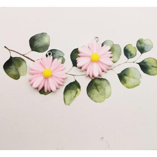 20pcs/lot Resin Daisy Flower Charms Chrysanthemum SunFlower Cameo Cabochon Pendants Dangle For DIY Earrings Jewelry Accessories