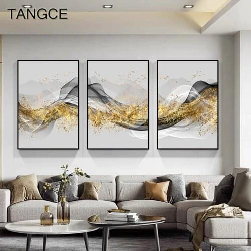 Abstract Golden Landscape Canvas Posters Pictures Modern Canvas Painting Wall Art Mural for Living Room Loft Nordic Home Decor