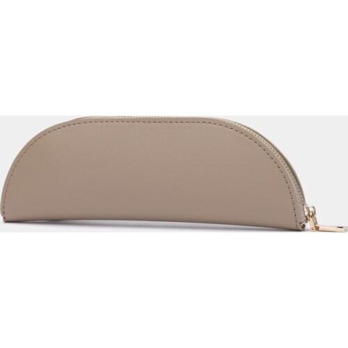 Simple temperament semicircular pencil case solid color leather pencil case creative student stationery storage bag