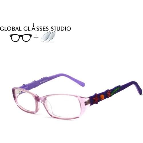Rectangular acetate lens glasses pink crystal frame starfish decoration purple Prescription optical frame MOD.09-C1