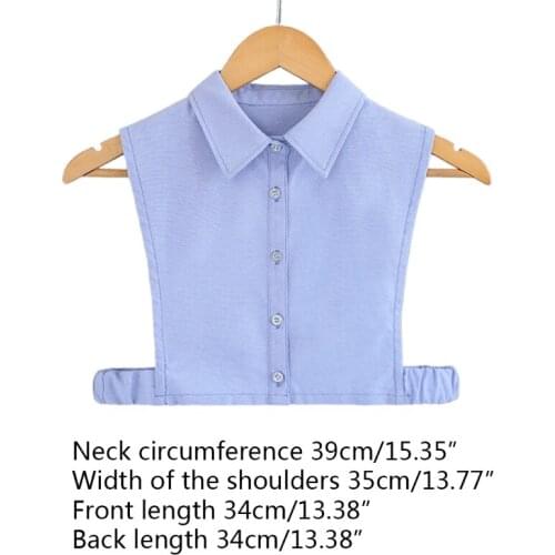 Oxford Cotton Blue Lapel False Collar Button Detachable Half Shirt Blouse Dickey A0NF