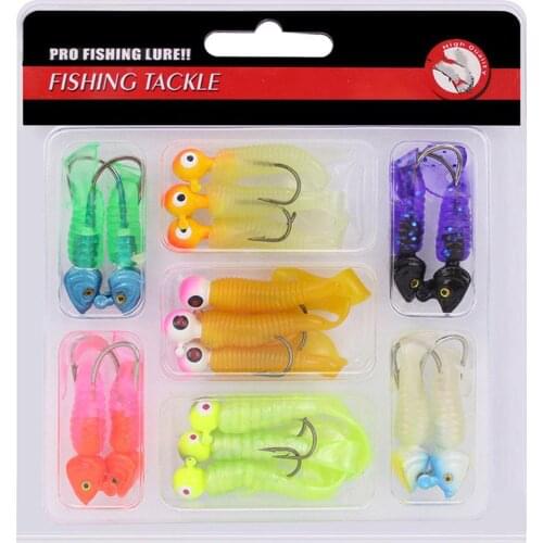 Fishing Outdoor Fashion Sport 17 Pcs Soft Worm Lure Lure Set Head Jig Hooks Fishing Baits Set Tackle