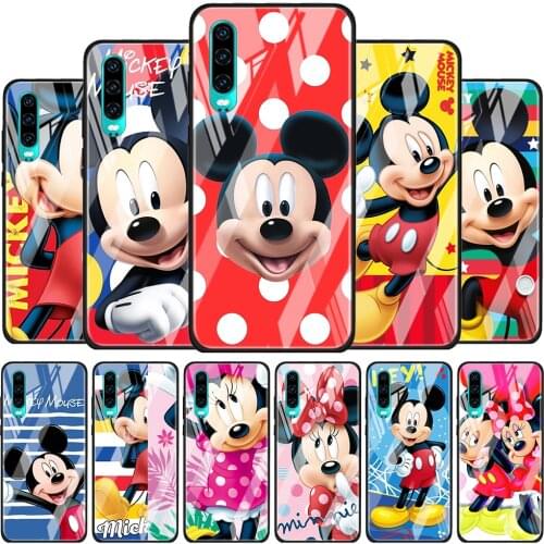 Cute Mickey Disney Mouse for Huawei P40 P30 Pro Plus P20 P10 Lite P Smart Z 2021 2020 2019 Luxury Tempered Glass Phone Case