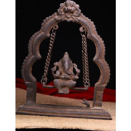 Tibetan monastery brass hand-tapped, chiseled, elephant trunk, statue of God of Wealth Statue of Elephant sitting on the rope