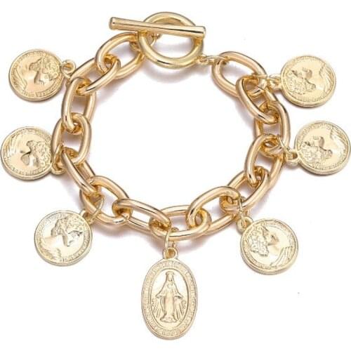 Latest Style Coin Pendant Chain OT Buckle Vintage Coins Alloy Geometric Modeling Bracelet Wholesale
