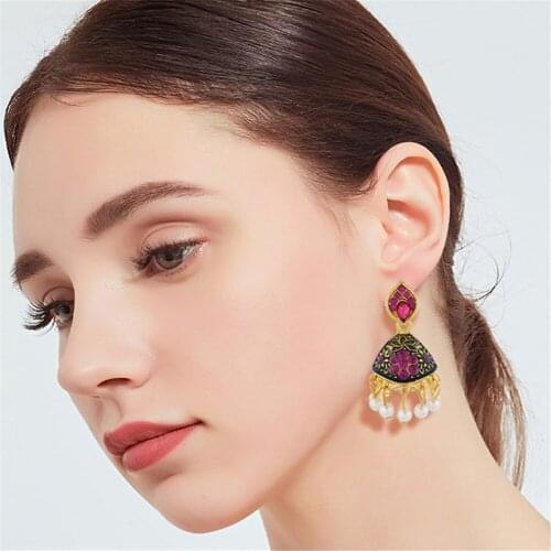 CRLEY Vintage Ethnic Drop Earrings Simulated-pearl Dangle Brand Earring Waterdrop Brinco Ear Accessories Wedding Gifts