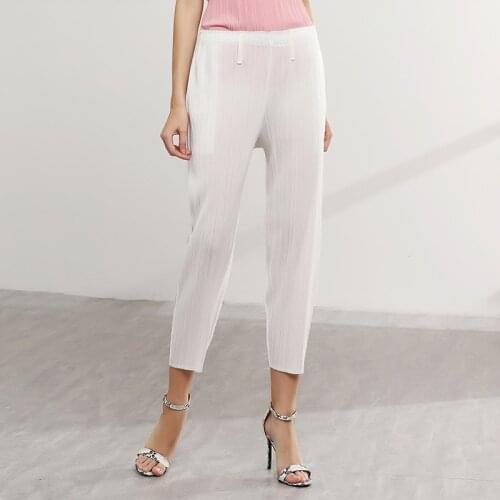 天裴褶皱 Women's High Rise Pants