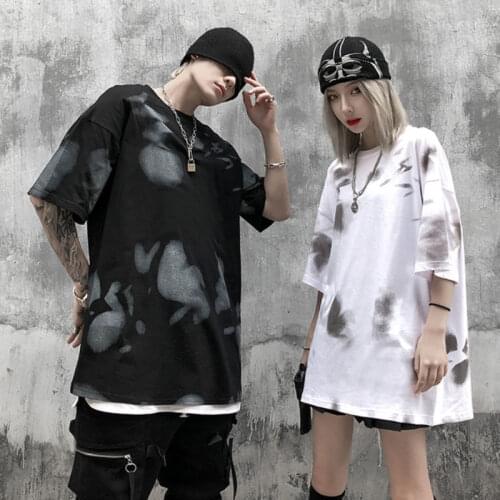 Streetwear tie dye women T-shirts o-neck pullover Couple clothes Gradient t-shirts half sleeved Tops hip-hop Causal L