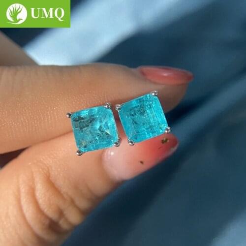 UMQ Vintage 100% 925 Sterling Silver Paraiba Tourmaline Gemstone Birthstone Ear Studs Earrings Ladies Fine Jewelry Wholesale