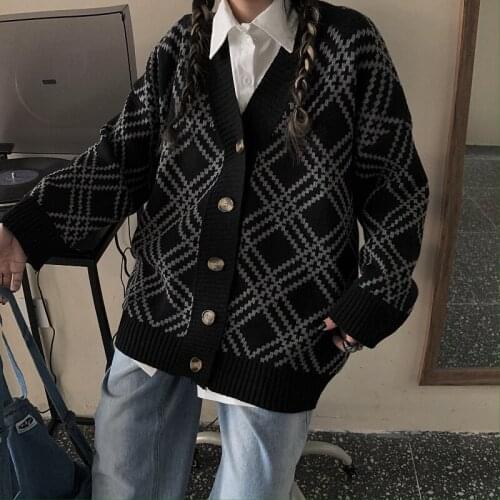 Cardigan Women Sweater Oversize Coat Korean Hip Hop Streetwear Gothic Long Sleeve Cropped Aesthetic Harajuku Tops Black Clothing