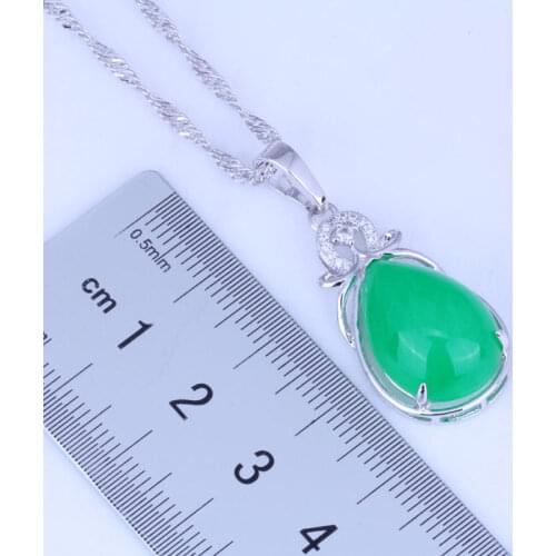Rare Water Drop Green Simulated Gemstones White Cubic Zirconia Silver Color Necklace Pendants for Womens Jewelry X0335