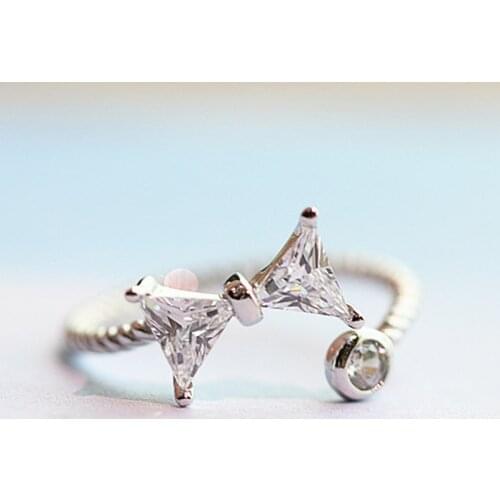 WYJZY Cute bow twisted inlaid zircon ring for women Fashion lady fresh open ring casual dress preferred