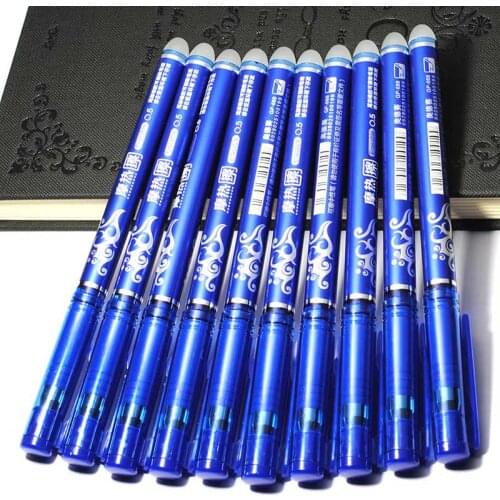 10PCS 0.5mm Writing Point Erasable Pen Blue Black Refill Ballpoint Pen Office Supplies School Student Erase Ink Pen