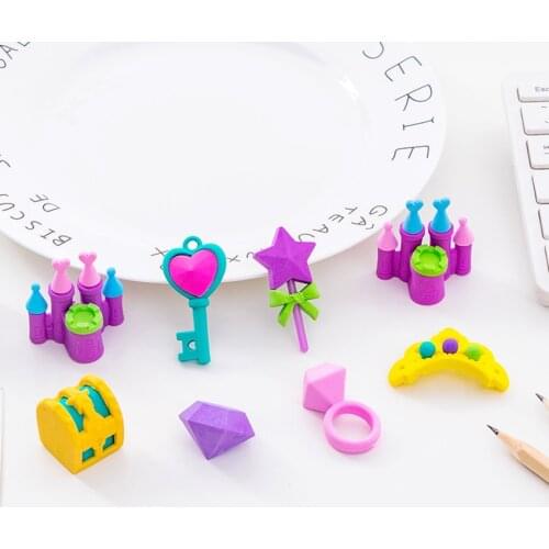 4PCS/Set Creative Princess Castle Collection Eraser Toys Castle Crown Key Diamond Pencil Erasers Rewards and Novelty Toys