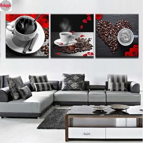 5D diamond embroidery 3pcs/set diamond painting,mosaic,Full rhinestone Coffee Petal Coffee Bean Cup cross stitch,kitchen decor