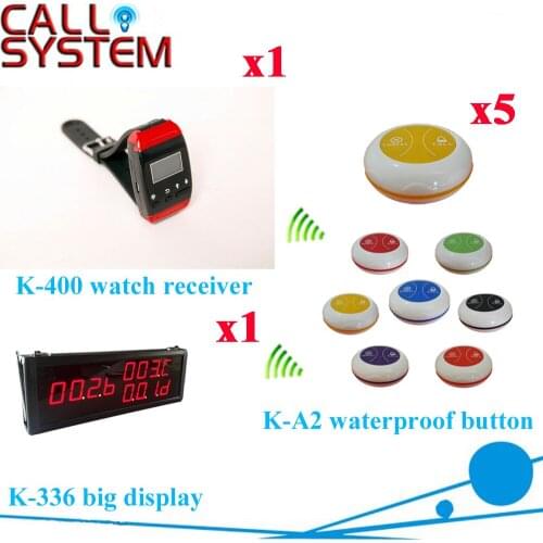Wireless Pager Restaurant Calling System Hotel Service Pager For Customer Order WIth CE( 1 display+1 wrist pager+ 5 call button)