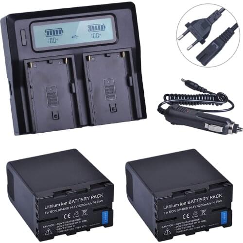 2pcs BP-U60 BPU60 BP U60 Rechargeable Li-ion 5200mAH Battery + LCD Quick Charger For Sony XDCAM EX PMW100 PMW150 PMW160 PMW200