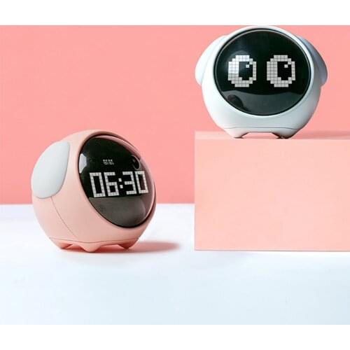 Alarm Clock Wake Up Light Expression Pixel LED Cute Gift Electronic Digital Multi Function For Children Home Decoration